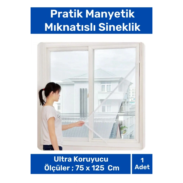 Deluxe Pencere Balkon Dükkan Cam Pratik Manyetik Mıknatıslı Siyah Kapı Sinekliği Tülü 75X125 Cm