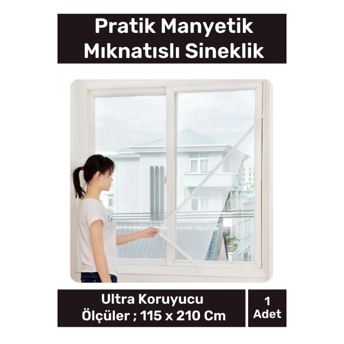 Deluxe Pencere Balkon Dükkan Cam Pratik Manyetik Mıknatıslı Siyah Kapı Sinekliği Tülü 115x210 Cm