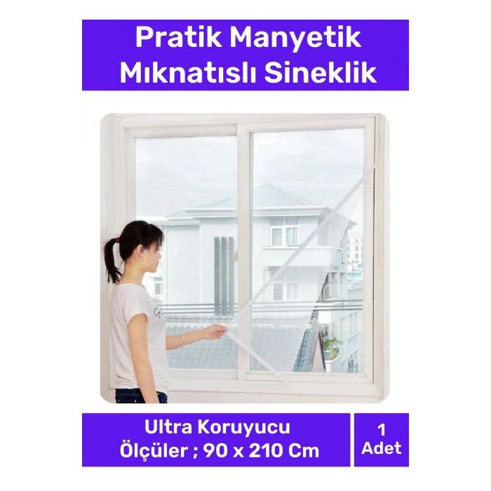 Deluxe Pencere Balkon Dükkan Cam Pratik Manyetik Mıknatıslı Siyah Kapı Sinekliği Tülü 90x210 Cm