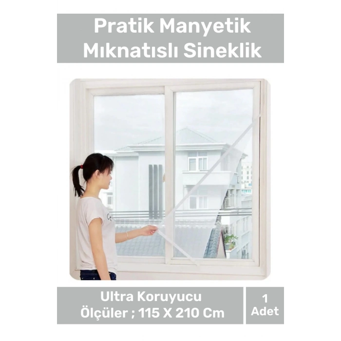 Deluxe Pencere Balkon Dükkan Cam Pratik Manyetik Mıknatıslı Siyah Kapı Sinekliği Tülü 115 X 210 Cm