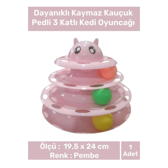 Özel Üretim Dayanıklı Kaymaz Kauçuk Pedli 3 Toplu Eğlenceli 3 Katlı Kedi Oyuncağı 19,5 cm x 24cm