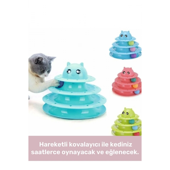 Özel Üretim Dayanıklı Kaymaz Kauçuk Pedli 3 Toplu Eğlenceli 3 Katlı Kedi Oyuncağı 19,5 cm x 24cm