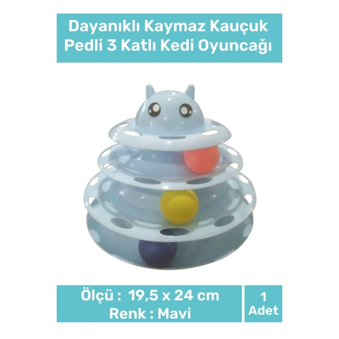 Özel Üretim Dayanıklı Kaymaz Kauçuk Pedli 3 Toplu Eğlenceli 3 Katlı Kedi Oyuncağı 19,5 cm x 24cm