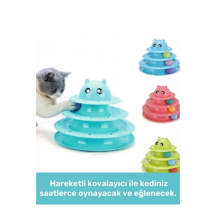 Özel Üretim Dayanıklı Kaymaz Kauçuk Pedli 3 Toplu Eğlenceli 3 Katlı Kedi Oyuncağı 19,5 cm x 24cm