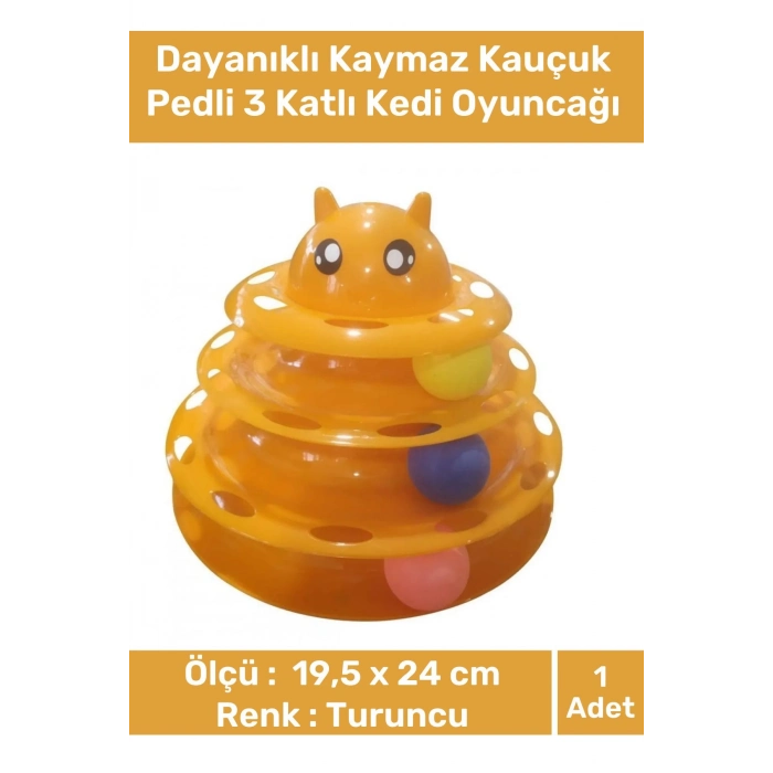 Özel Üretim Dayanıklı Kaymaz Kauçuk Pedli 3 Toplu Eğlenceli 3 Katlı Kedi Oyuncağı 19,5 cm x 24cm