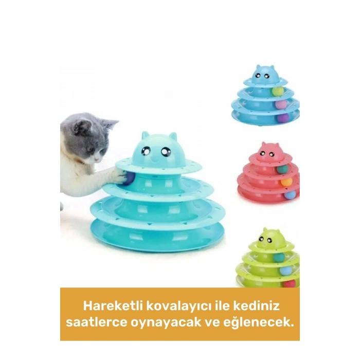 Özel Üretim Dayanıklı Kaymaz Kauçuk Pedli 3 Toplu Eğlenceli 3 Katlı Kedi Oyuncağı 19,5 cm x 24cm