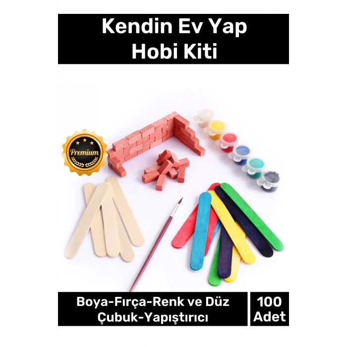Deluxe Özel Mini Minyatür Inşaat Yapı Seti 100 Tuğla Boya Fırça Tutkal Düz Renkli Çubuk Hobi Seti