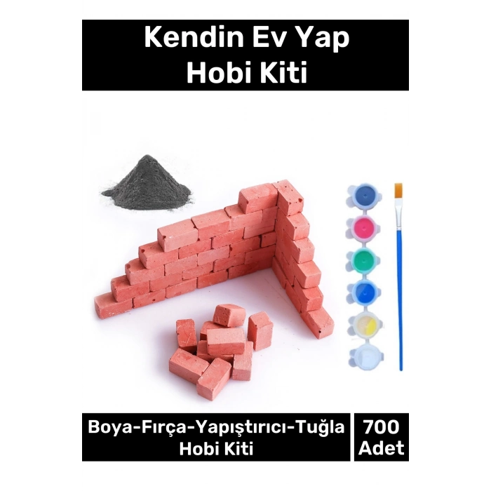 Premium Serisi Özel Minyatür Mini Inşaat Yapı Seti 700 Adet Tuğla Boya Fırça Tutkal Hobi Seti