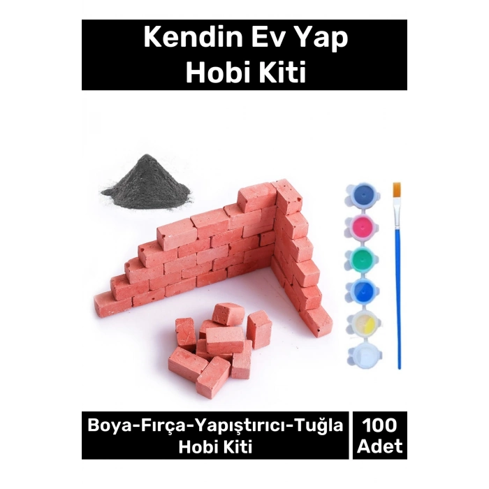 Premium Serisi Özel Minyatür Mini Inşaat Yapı Seti 100 Adet Tuğla Boya Fırça Tutkal Hobi Seti