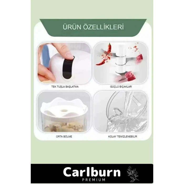 Premium Paslanmaz 3 Bıçaklı Kolay Hızlı Sebze Meyve Sarımsak Pratik Sarjlı Mini El Rondosu 250 ml