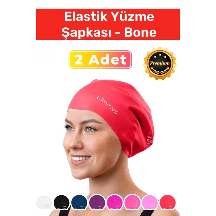 Premium Su Geçirmez Silikon Yüzücü Havuz Ve Deniz Bonesi Elastik Yüzme Şapkası 2li Set