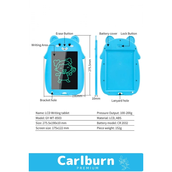 Lcd Ekranlı Kalemli Dijital Çizim Yazı Tahtası Boyama Resim Ayıcıklı Akıllı Tablet 8,5 Inç