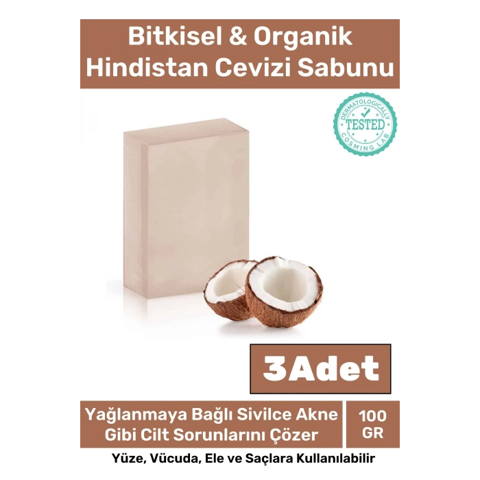 Özel Üretim %100 Doğal Koku Yüz Cilt Beyazlatıcı Organik Nemlendirici Hindistan Cevizi Sabunu 3 Adet