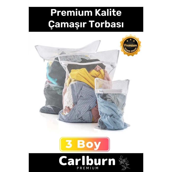 Premium Seri Kalite Yıkama Renkli Fermuarlı Fileli Çamaşır Torbası Kirli Temiz Sepeti 3 Adet