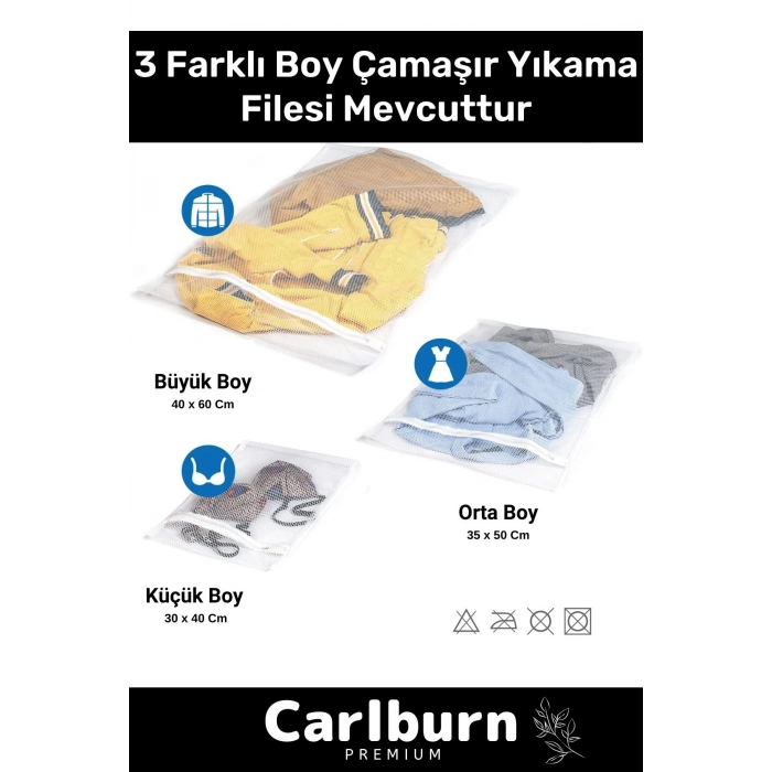 Premium Seri Kalite Yıkama Renkli Fermuarlı Fileli Çamaşır Torbası Kirli Temiz Sepeti 3 Adet