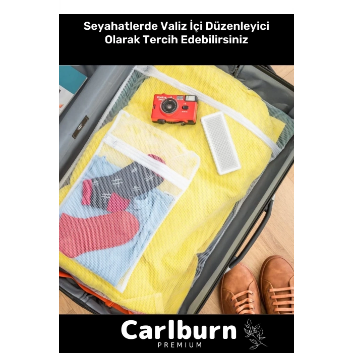 Premium Seri Kalite Yıkama Renkli Fermuarlı Fileli Çamaşır Torbası Kirli Temiz Sepeti 3 Adet