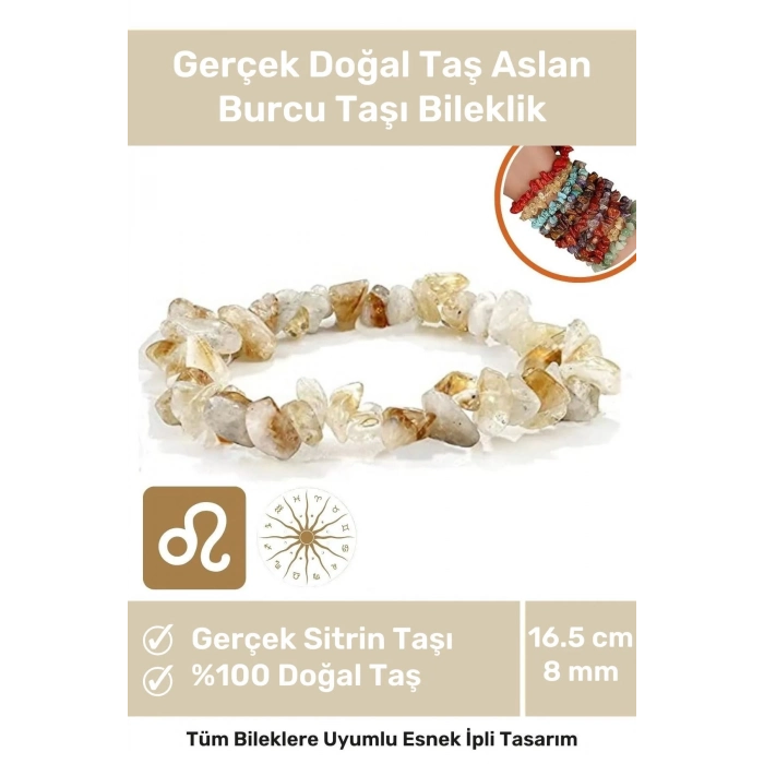 Premium Aslan Burcu Enerjisini Yükselten Doğal Taş Bileklik Aslan Burçları Burç Unisex Bileklik