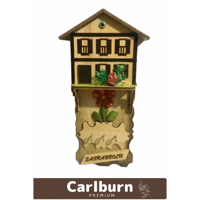 Premium Özel Üretim Hediyelik Turistik Ahşap 3lü Safranbolu Tasarımlı El Yapımı Anahtarlık Askısı