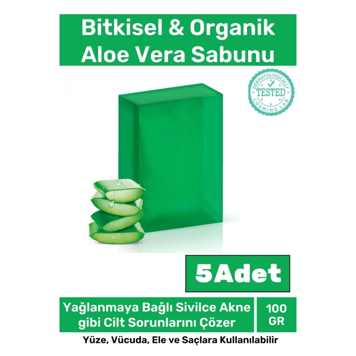 Özel Üretim %100 Doğal Koku Yüz Cilt Beyazlatıcı Organik Nemlendirici Aloe Vera Sabunu 5 Adet