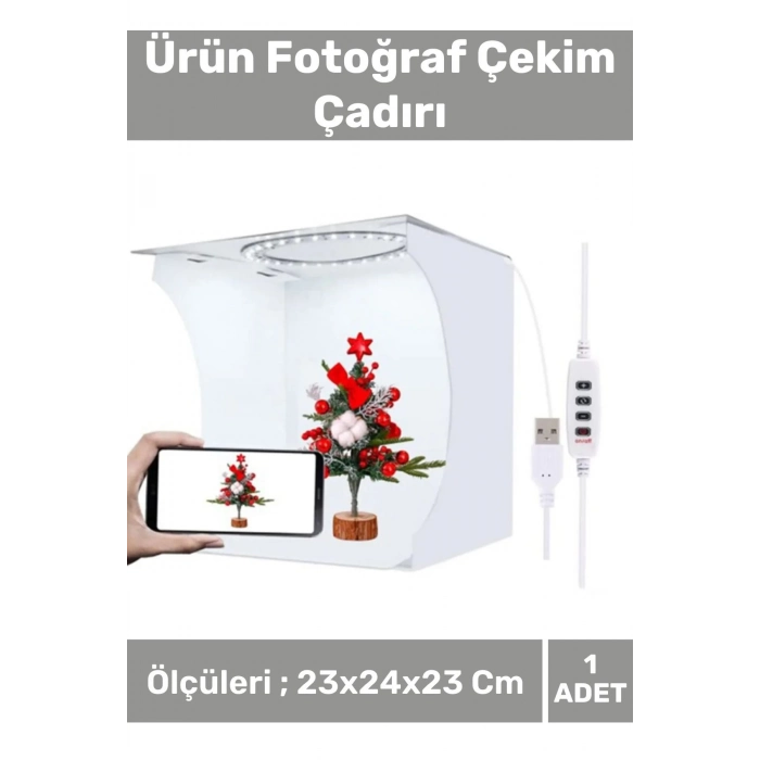 Premium Üretim Beyaz Led Işıklı Portatif Taşınabilir 23x24x23 Cm Ürün Fotoğraf Çekim Çadırı