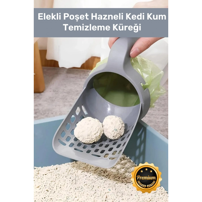 Özel Üretim Pratik A Kalite Elekli Poşet Hazneli Kaka Poşeti Hediyeli Kedi Kum Temizleme Küreği