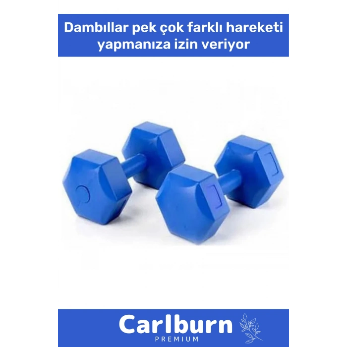 Özel Plastik Köşeli Spor Egzersiz Vücut Kas Geliştirme Fitness Ağırlık Mavi 5 Kg Dambıl Set - 2 Adet