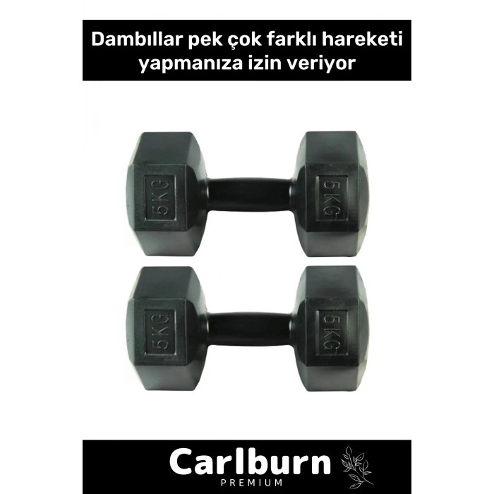 Plastik Köşeli Spor Egzersiz Vücut Kas Geliştirme Fitness Ağırlık Siyah 5 Kg Dambıl Set - 2 Adet