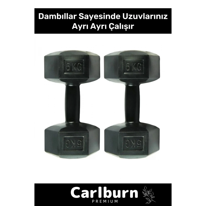 Plastik Köşeli Spor Egzersiz Vücut Kas Geliştirme Fitness Ağırlık Siyah 5 Kg Dambıl Set - 2 Adet