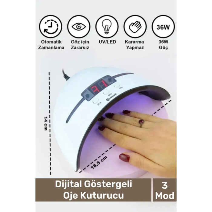 Premium 36W 12 Adet Uv Led Işıklı Profesyonel Dijital Göstergeli 3 Modlu Oje Tırnak Kurutucu