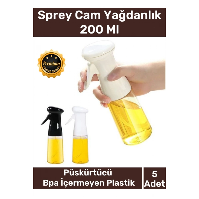 Deluxe Atomize Başlık Fan Şekilli Püskürtücü Bpa İçermeyen Plastik Sprey Cam Yağdanlık 200 ml 5 Adet