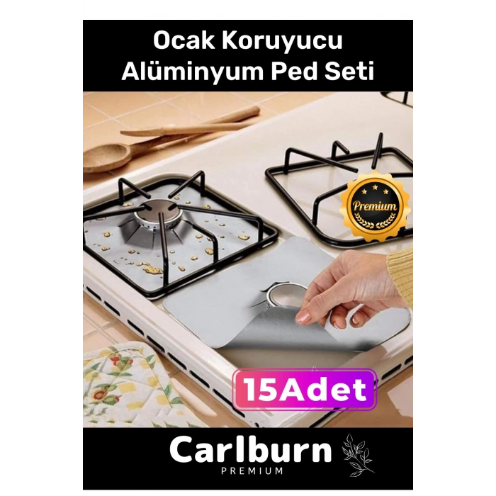 Premium Seri Yağ Kir Koruyucu İz Bırakmaz Kolay Temizlenir Ocak Koruyucu Alüminyum Ped Seti 15 Adet