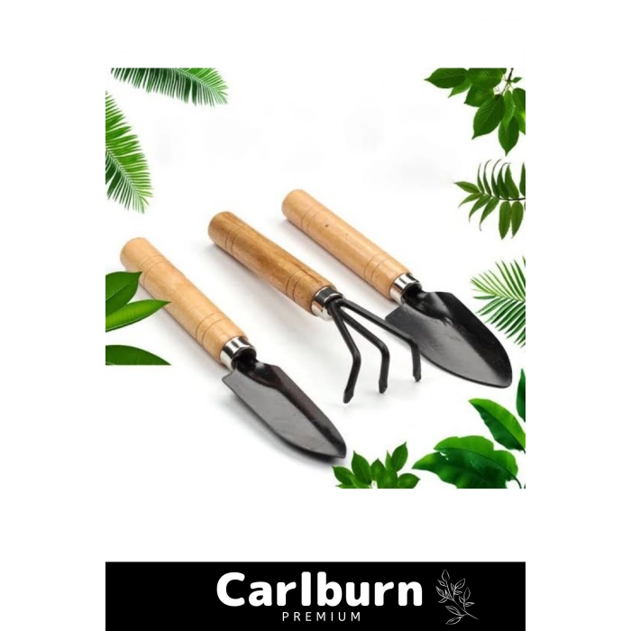 Premium Yüksek Kaliteli Taşınabilir Estetik Ahşap Tırmık Kürek Mini Ahşap Hobi Bahçe Seti 3 Adet