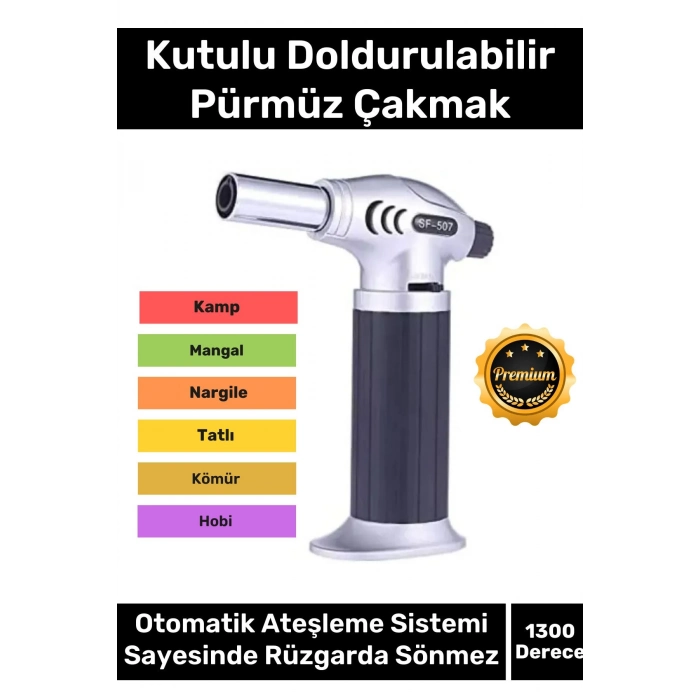 1300 Derece Sıcaklık Veren Tatlı Lehim Mangal Ateş Kömür Kamp Kutulu Doldurulabilir Pürmüz Çakmak