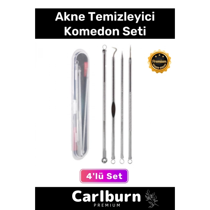 Özel Üretim Paslanmaz Çelik Günlük Cilt Bakım Siyah Nokta Akne Temizleyici Kutulu Komedon 4lü Set