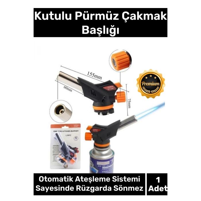 1300 Derece Isı Sağlayan Her Marka Gaz Kartuş Uyumlu Otomatik Ateşleyici Portatif Pürmüz Başlığı