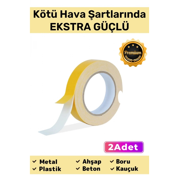 Süper Güçlü Uzun Ömürlü Kuvvetli Yapışkan Kolay İz Bırakmaz Çift Taraflı Köpük Bant 10mt - 2 Adet