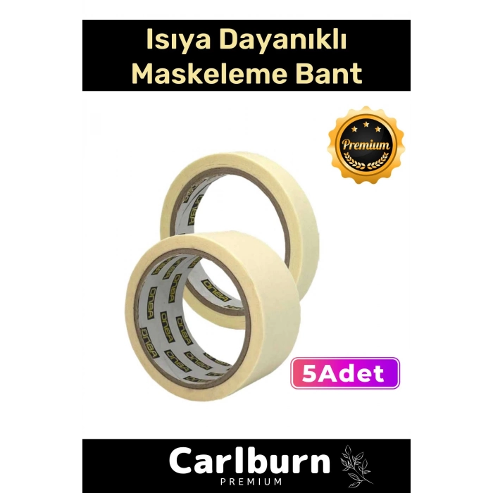 Isıya Dayanıklı Krep Kağıt Kolay Sökülebilen Kağıt 25mt Maskeleme Boya Badana Bandı - 5 Adet