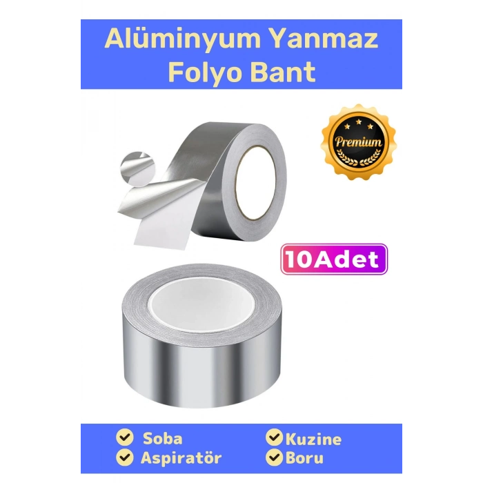 Özel Suya Sıcaklığa Dayanıklı Tamir Soba Boru Yama Alüminyum Yanmaz Folyo Bant 44mm 20mt - 10 Adet