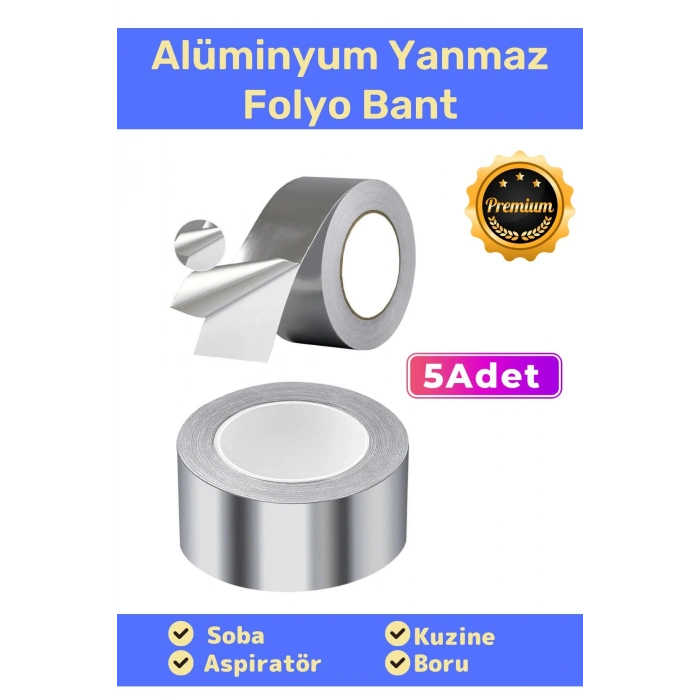 Özel Suya Sıcaklığa Dayanıklı Tamir Soba Boru Yama Alüminyum Yanmaz Folyo Bant 44mm 20mt - 5 Adet