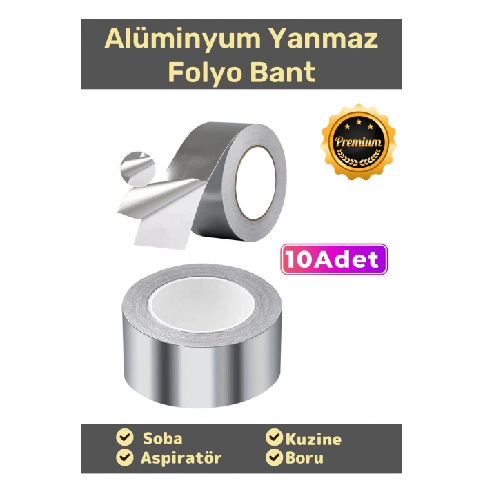 Özel Suya Sıcaklığa Dayanıklı Tamir Soba Boru Yama Alüminyum Yanmaz Folyo Bant 44mm 10mt - 10 Adet