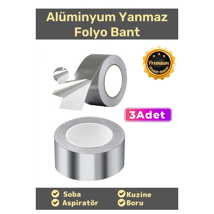 Özel Suya Sıcaklığa Dayanıklı Tamir Soba Boru Yama Alüminyum Yanmaz Folyo Bant 44mm 10mt - 3 Adet