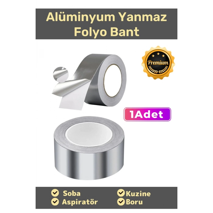 Özel Suya Sıcaklığa Dayanıklı Tamir Soba Boru Yama Alüminyum Yanmaz Folyo Bant 44mm 10mt - 1 Adet