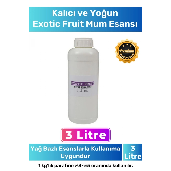 Özel Üretim Kalıcı Yoğun Yağ Bazlı Tüm Ürünlerle Kullanıma Uygun Exotic Fruit Mum Esansı 3 LT