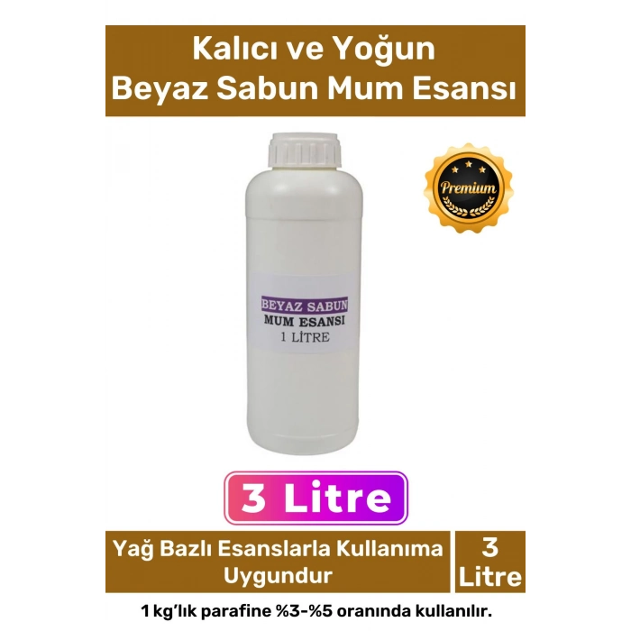 Özel Üretim Kalıcı Yoğun Yağ Bazlı Tüm Ürünlerle Kullanıma Uygun Hamam Beyaz Sabun Mum Esansı 3 LT