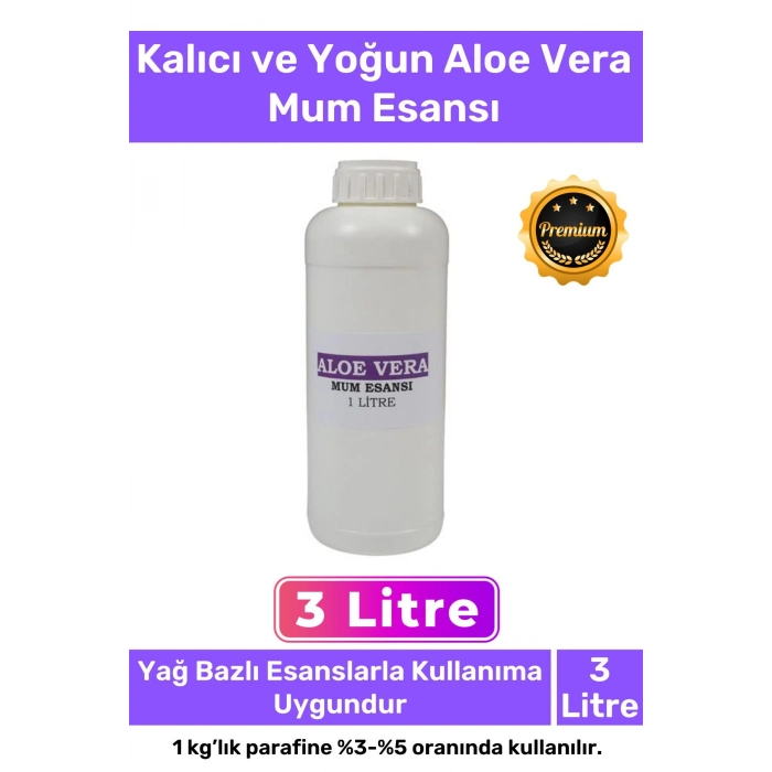 Özel Üretim Kalıcı Yoğun Kaliteli Yağ Bazlı Tüm Ürünlerle Kullanıma Uygun Aloe Vera Mum Esansı 3 LT