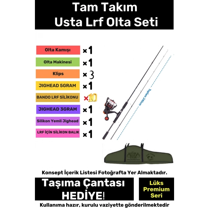 Özel Üretim Şık Taşıma Çantalı Hazır Kurulu Tam Takım Usta Lrf Olta Seti - 3m Kamış