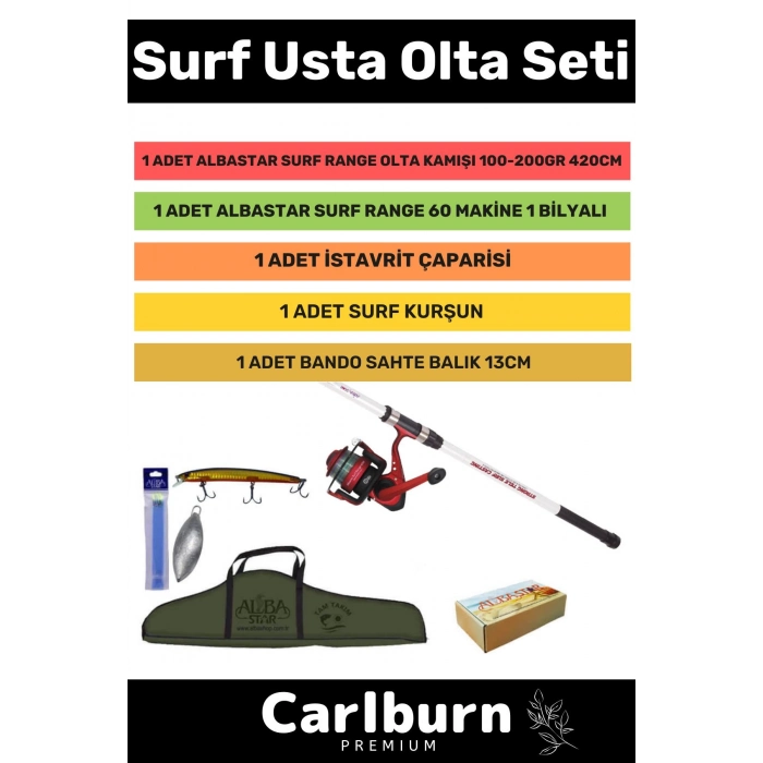 Özel Üretim Şık Taşıma Çantalı Hazır Kurulu Tam Takım Surf Usta Olta Seti - 3m Kamış Hediyeli