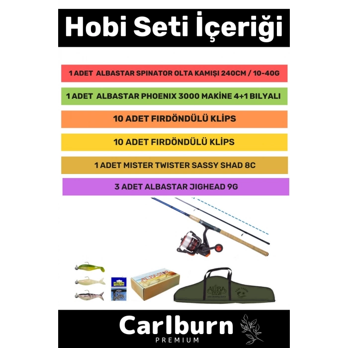 Özel Üretim Şık Taşıma Çantalı Hazır Kurulu Tam Takım Hobi Spin Atçek Olta Seti - 3m Kamış Hediyeli