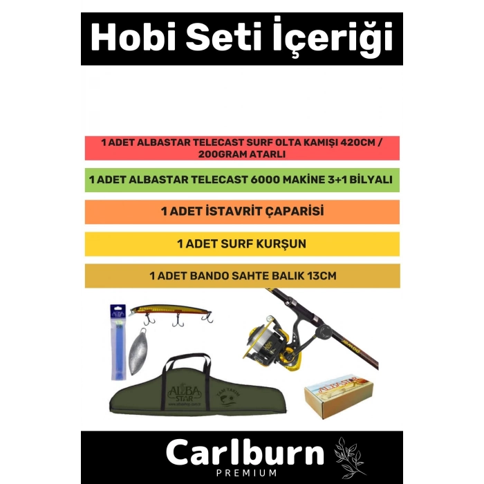 Özel Üretim Şık Taşıma Çantalı Hazır Kurulu Tam Takım Profesyonel Surf Olta Seti - 3m Kamış Hediyeli