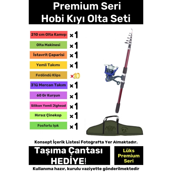 Özel Üretim Şık Taşıma Çantalı Hazır Kurulu Tam Takım Hobi Kıyı Olta Seti - 360cm Kamış Hediyeli